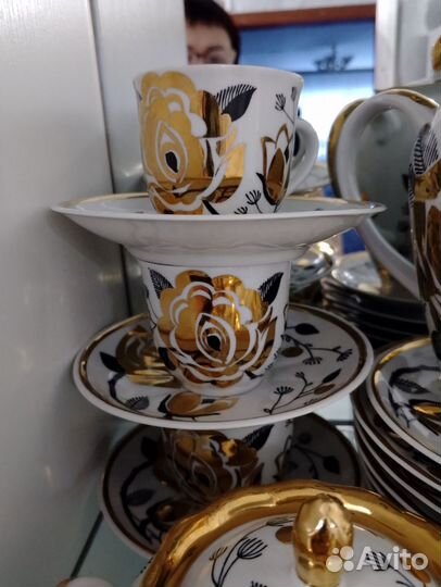 Посуда СССР кофейный сервиз Вербилки золотая роза