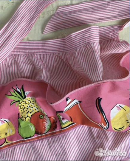 Винтажный розовый фартук с карманами СССР хлопок