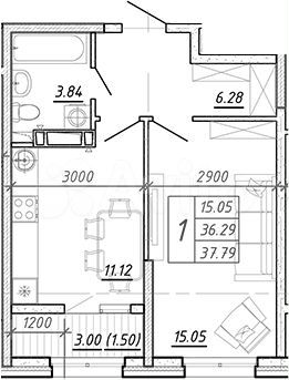 1-к. квартира, 37,8 м², 7/14 эт.