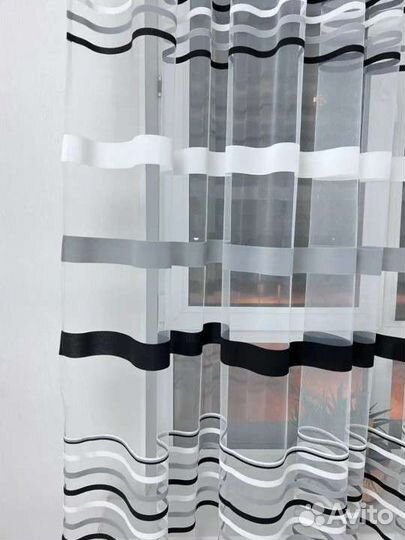 Тюль 4м богатый в полоску с утяжелителем