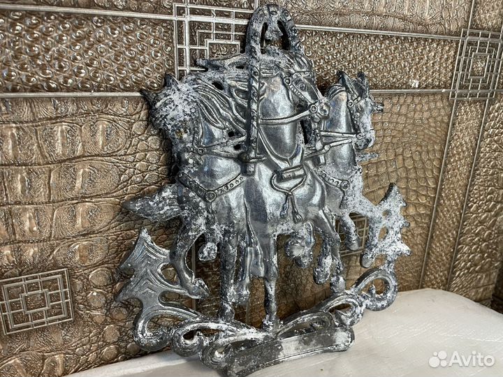 Тройка коней панно металл СССР