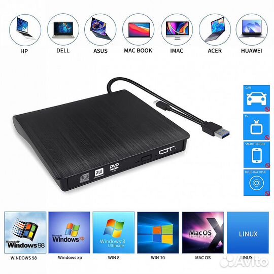 Привод DVD+/RW внешний Орбита OT-PCA03 USB 3.0 (CD