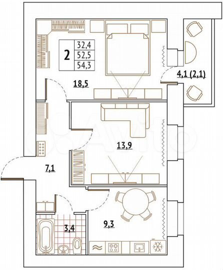 2-к. квартира, 56,7 м², 15/16 эт.