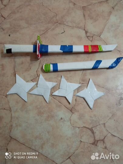 Оригами. Меч и сюрикены из бумаги