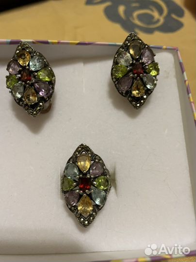 Серебрянный набор с натуральными камнями