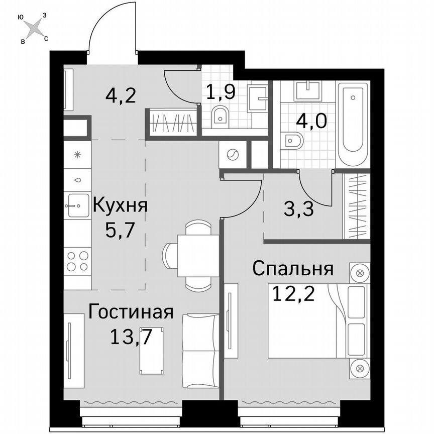 1-к. квартира, 45 м², 41/60 эт.