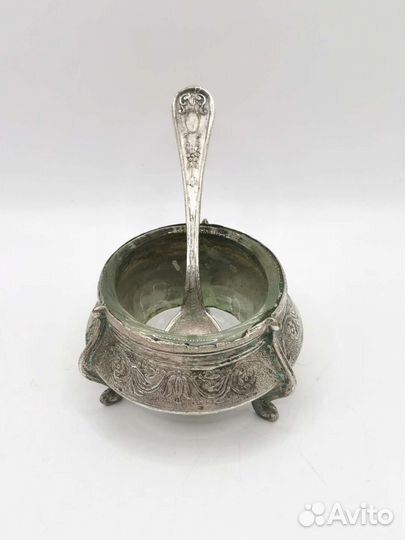 Солонка Икорница с ложечкой Мельхиор СССР