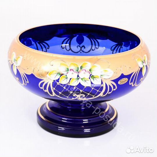 Вазы bohemia star crystal синяя лепка Чехия