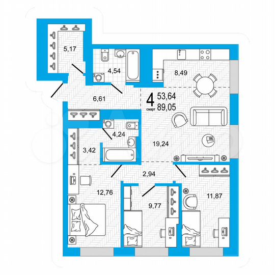 3-к. квартира, 89,1 м², 8/27 эт.