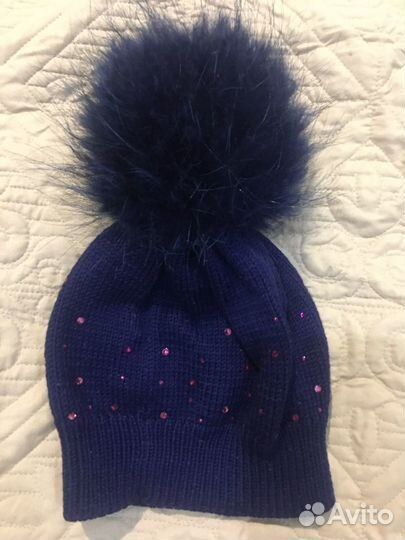 Шапочка со стразами осенняя для девочки 2-4 года