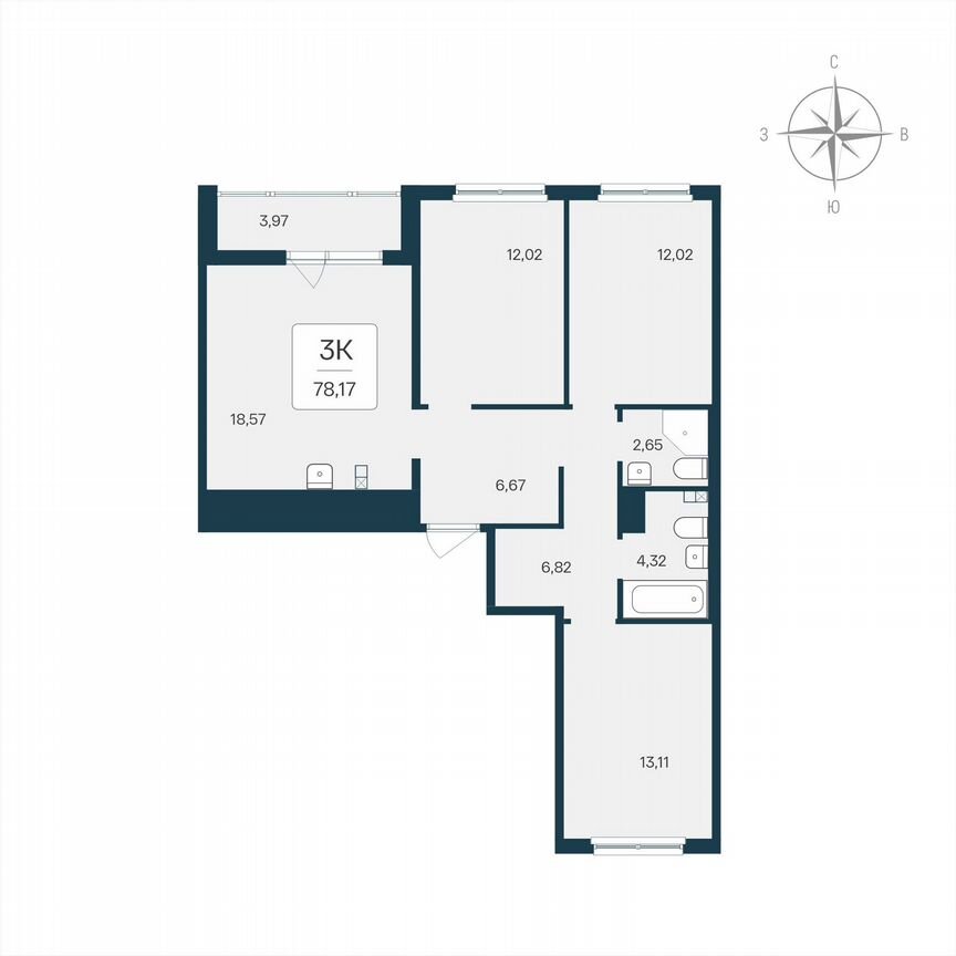 3-к. квартира, 78,2 м², 2/8 эт.