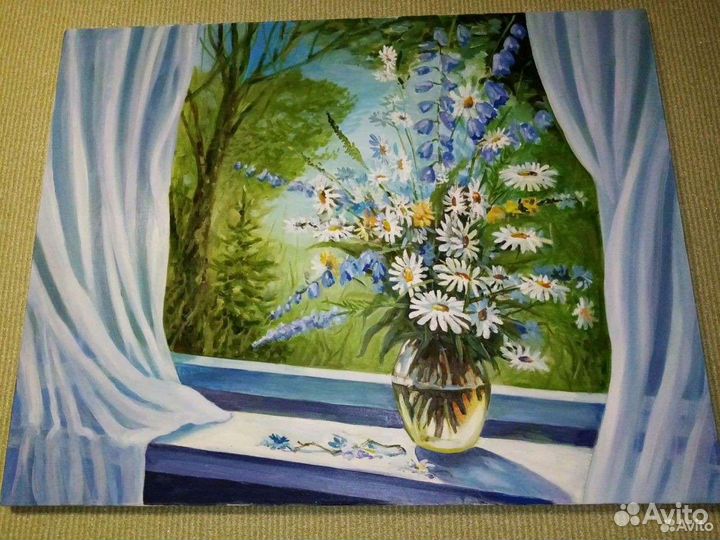 Картина маслом на холсте цветы, размер 95 на 70 см