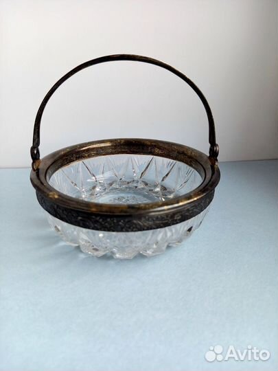 Хрустальная конфетница (икорница) Серебро. Винтаж