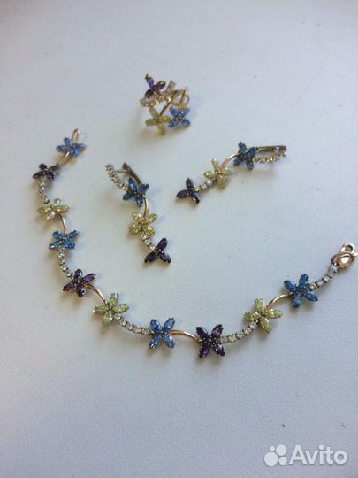 Комплект серьги, кольцо(17р), браслет(17см) Золото