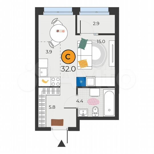 Квартира-студия, 32 м², 6/25 эт.