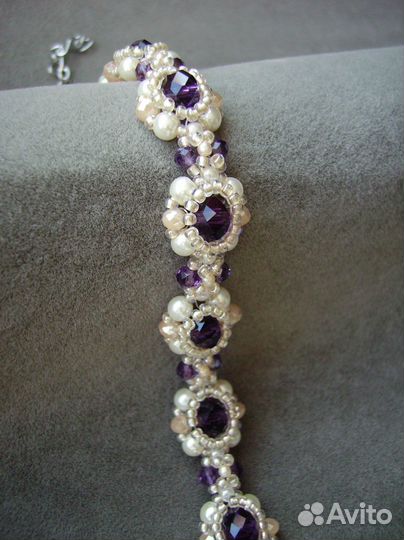 Браслет с хрусталём жемчужный фиолетовый женский