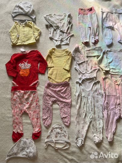 Вещи 0-3 месяца пакетом + постельное белье