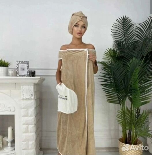 Женское банное полотенце халат+чалма