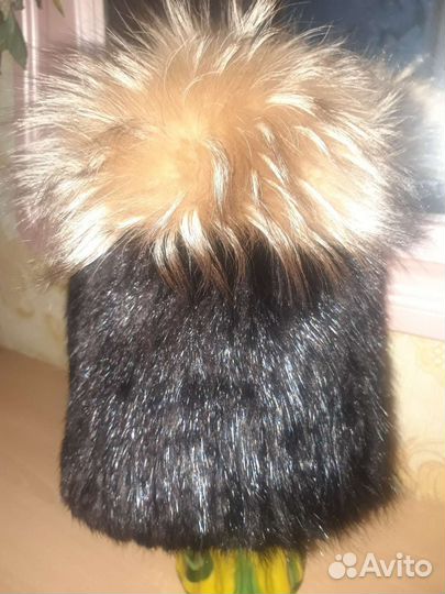 Шапка норковая женская, вязанная. Теплая