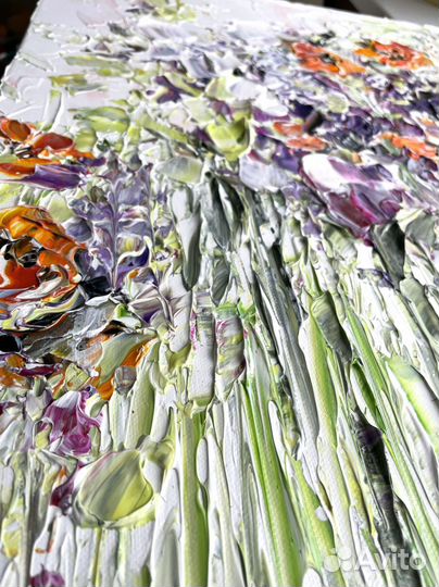 Картины на заказ фактурная Цветочная оранжевые