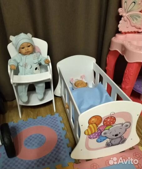 Кроватка люлька и стул для кормления кукол Коняша