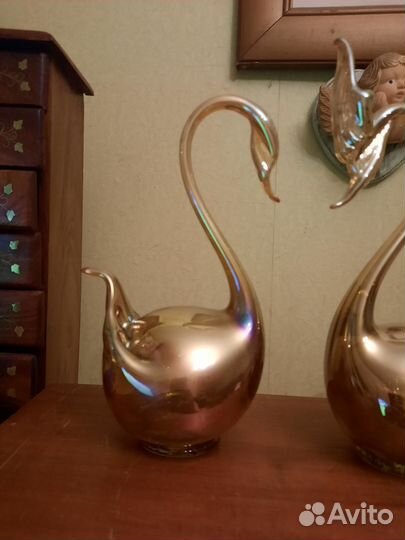 Статуэтки лебеди пара Чешское стекло СССР