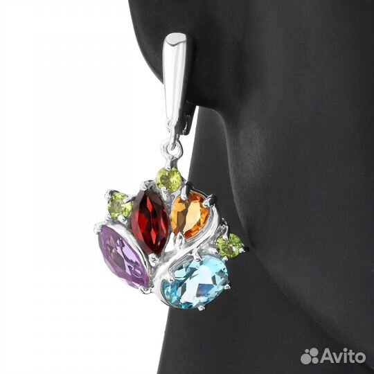 Серьги гранат, топаз, цитрин, аметист серебро С370