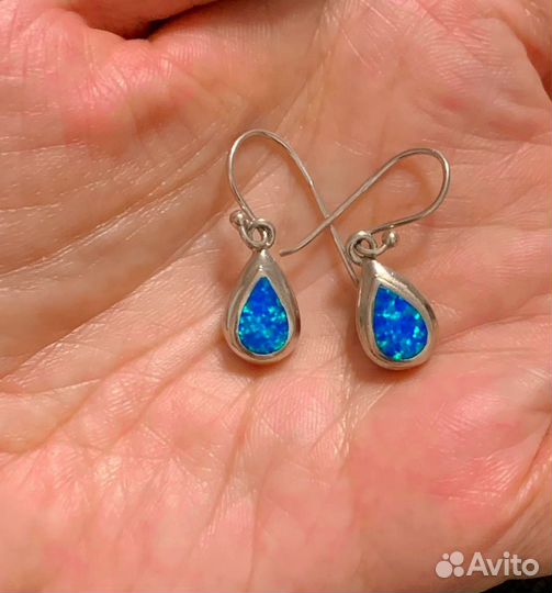 Серьги с голубым опалом серебро 925 проба