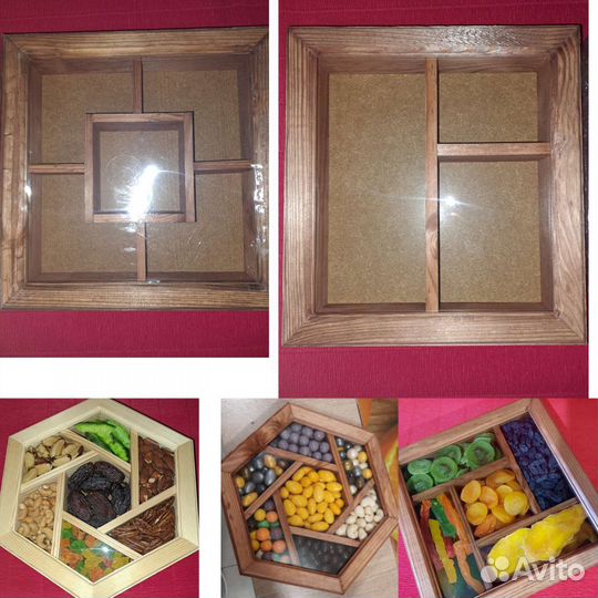 Деревянная менажница бокс для орехов и сухофрукто