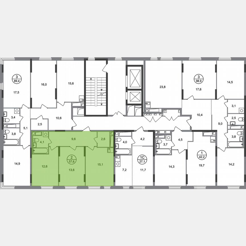 2-к. квартира, 57,6 м², 17/17 эт.