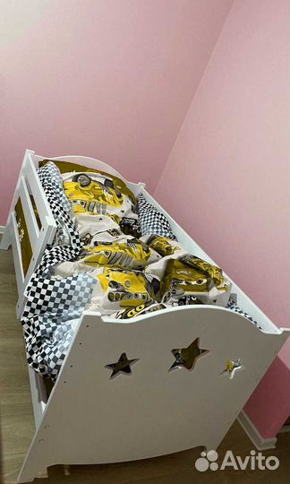 Кроватка из натурального дерева сингл детская с бо