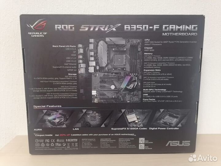 Материнская плата asus strix B350-F gaming