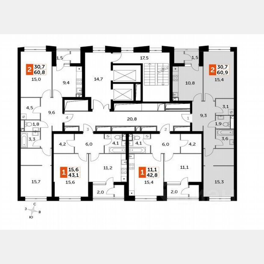 2-к. квартира, 61 м², 15/28 эт.