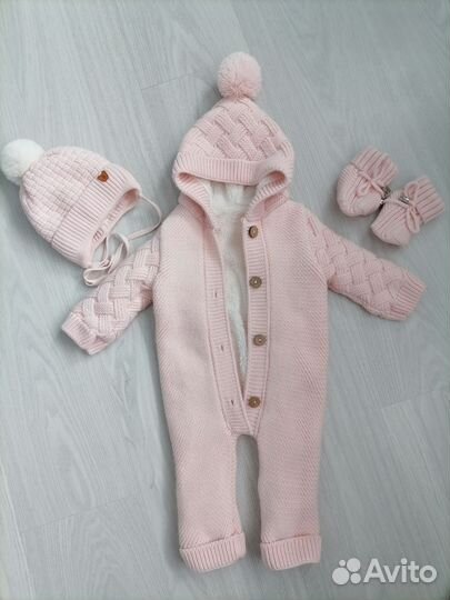 Вязаный комбинезон для новорожденного 56-68