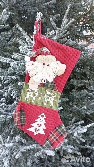 Носок новогодний для подарков 53см, текстиль