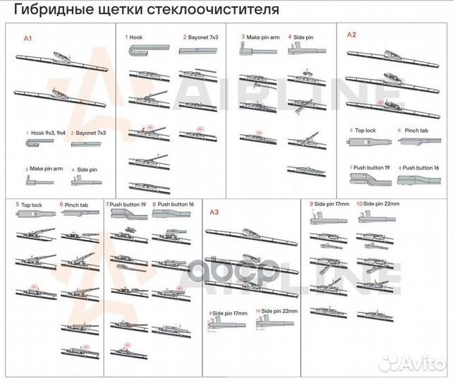 Щетка стеклоочистителя гибридная 3 адаптеров 36