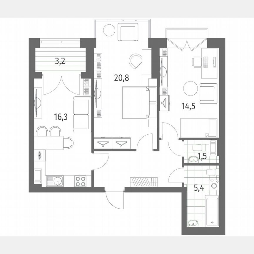 2-к. квартира, 69,3 м², 12/13 эт.