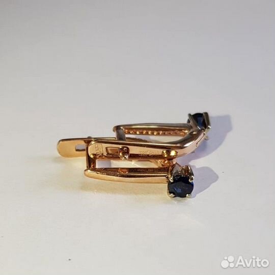 Золотые серьги с натур сапфирами
