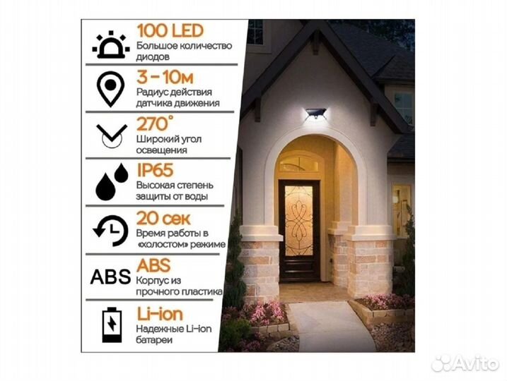 Уличный автономный светильник 100LED новый