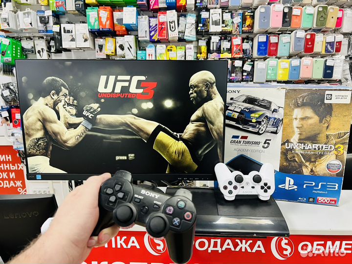 Sony PlayStation 3 Super Slim 500Gb +39 игр 2джоя