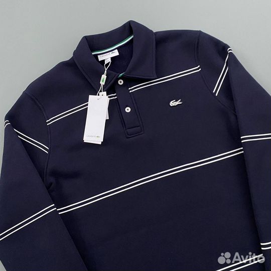 Свитшот lacoste на пуговицах синий (флис)