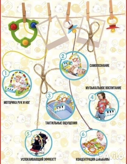 Детский развивающий коврик с пианино