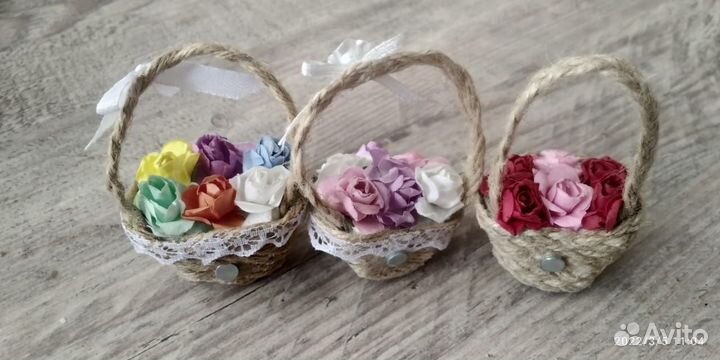 Магнит корзинка с цветами Handmade