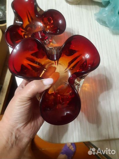 Ваза чешское толстое стекло