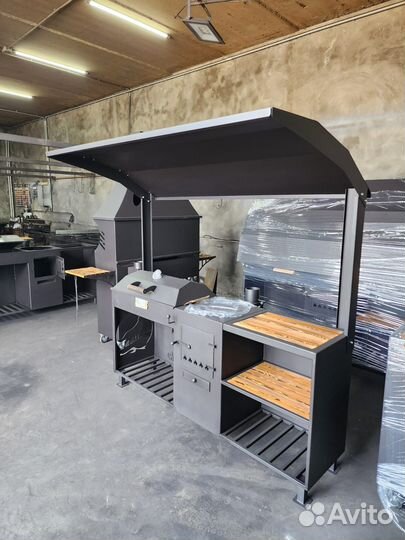 Мангал с крышей и печью 4в1