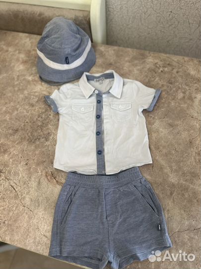 Gulliver комплект 80 рубашка шорты панама