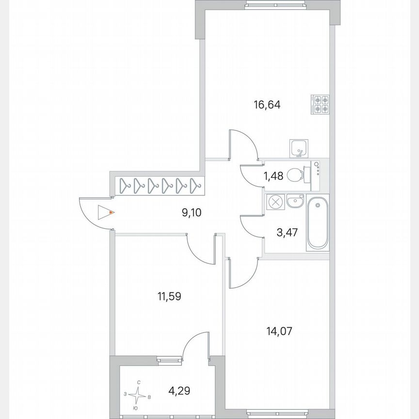 2-к. квартира, 58,5 м², 2/4 эт.