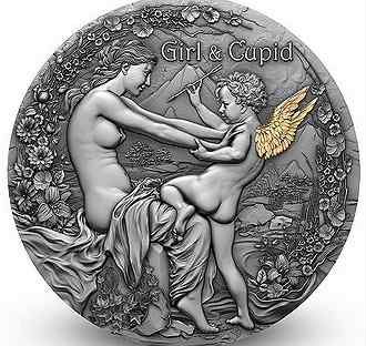 Монета Девушка и Купидон Камерун 2023г серебро