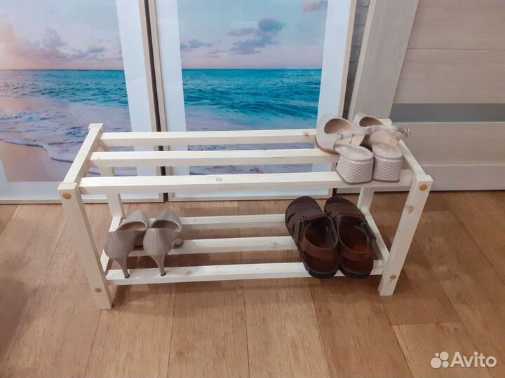 Полка для обуви из дерева, некрашеная