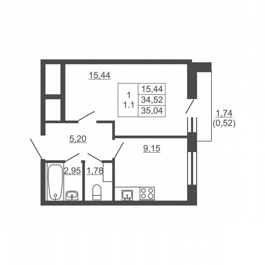 1-к. квартира, 35 м², 8/16 эт.